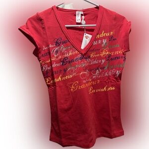 Pepe Jeans Red Graphic V-Neck Tee